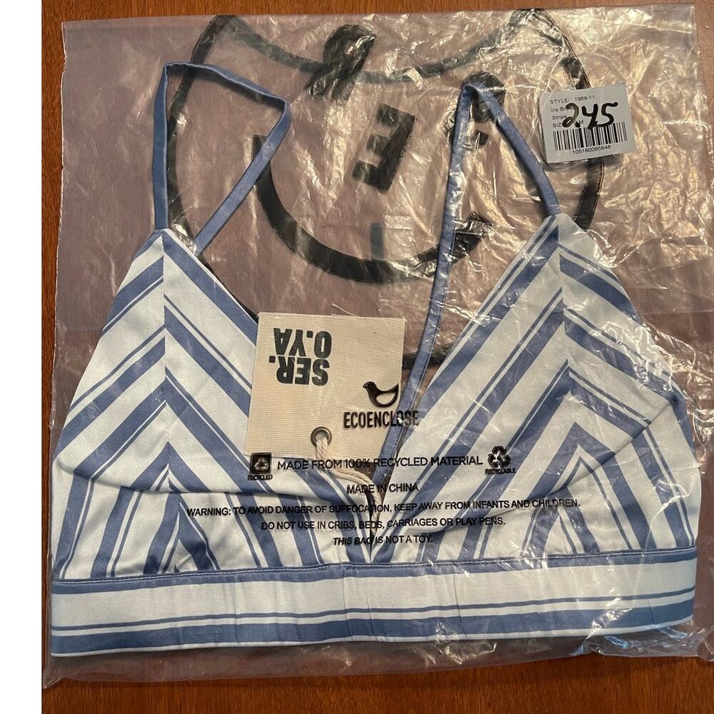 Ser.O.YA Iris Silk Bralette in Blue and White Stripe Size Medium NWT - Picture 4 of 5